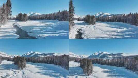 新疆冬季旅游 禾木冬天 村庄 禾木雪景高清在线视频素材下载
