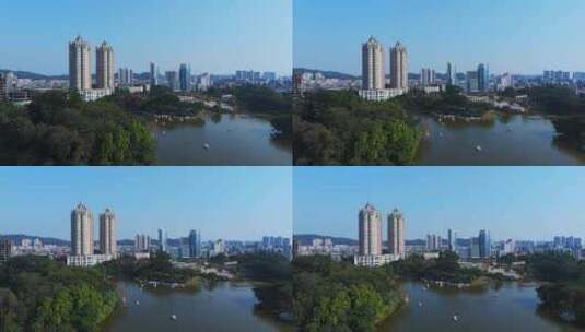 江门蓬江区东湖公园航拍高清在线视频素材下载