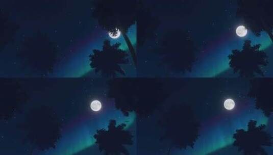 夜晚海边月光椰子树摇曳高清在线视频素材下载