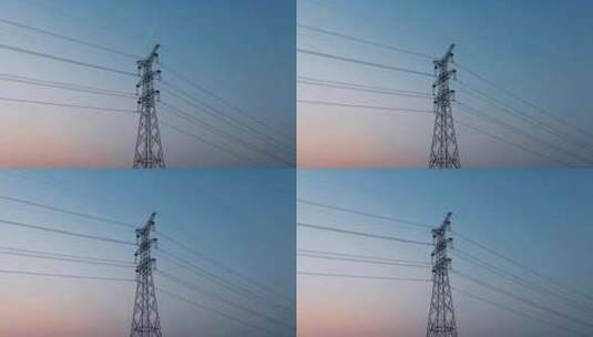 黎明日出前的高压输电塔高清在线视频素材下载
