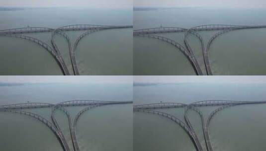 航拍胶州湾大桥高清在线视频素材下载