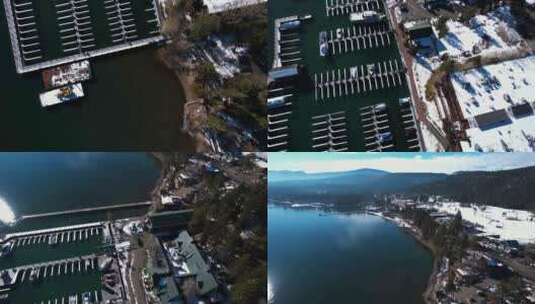 美国加利福尼亚州太浩湖太浩城的鸟瞰、码头高清在线视频素材下载