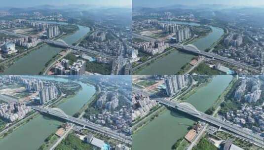 广州从化区航拍从化大桥流溪河城市建筑风光高清在线视频素材下载