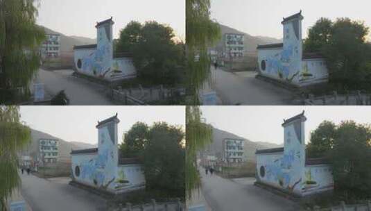 浙江义乌艺术乡建村口建筑墙画风光高清在线视频素材下载