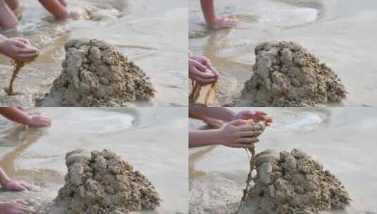儿童在沙滩上玩沙子高清在线视频素材下载