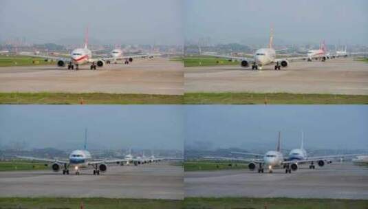 8K深圳宝安飞机场客机排队起飞延时4高清在线视频素材下载