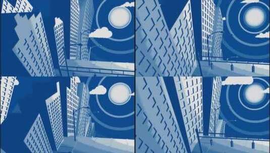 动画蓝城建筑循环背景高清在线视频素材下载