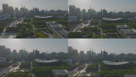 上海东方艺术中心建筑车流航拍高清在线视频素材下载