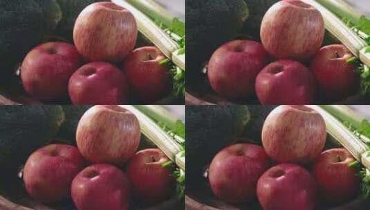明亮厨房营养搭配蔬菜苹果高清在线视频素材下载