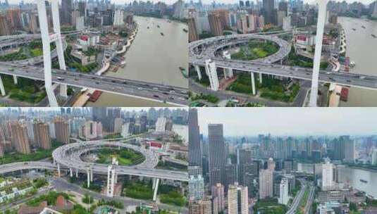 上海市黄浦江城市地标南浦大桥车流江景河流高清在线视频素材下载