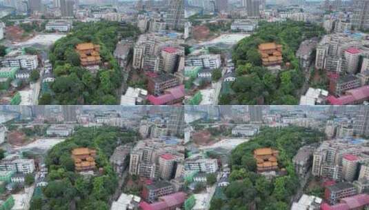 航拍衡阳回雁峰景区雁峰烟雨雁峰寺高清在线视频素材下载