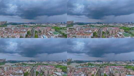 航拍城市上空狂风暴雨来临高清在线视频素材下载