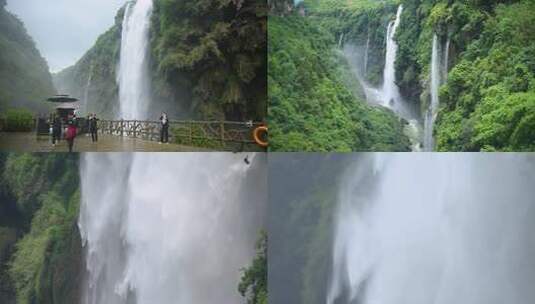 峡谷山川瀑布水流奔腾大自然风光高清在线视频素材下载