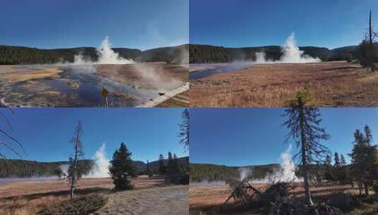 黄石公园纠结溪上行驶时的热湖景观高清在线视频素材下载