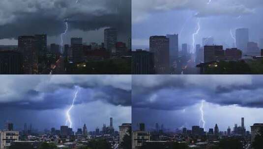 狂风暴雨电闪雷鸣城市乌云闪电高清在线视频素材下载