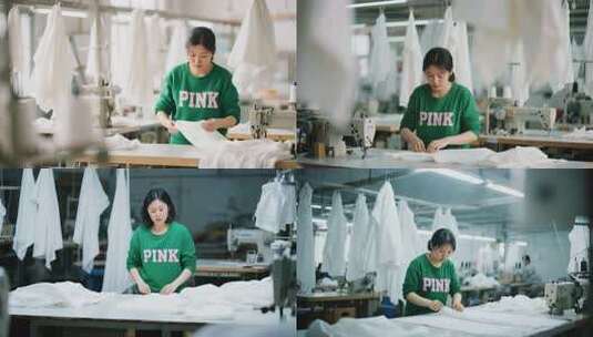 女工在车间操作缝纫机高清在线视频素材下载