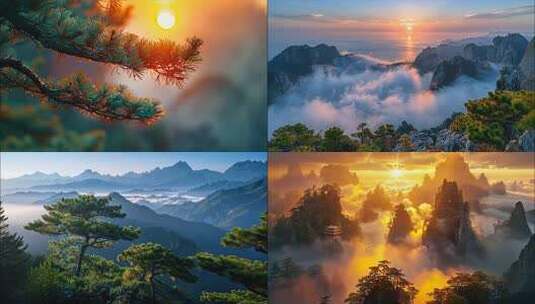 黄山迎客松日出云海风景黄山航拍宣传片ai高清在线视频素材下载