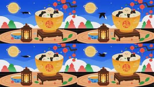 卡通风格元宵佳节场景素材高清在线视频素材下载