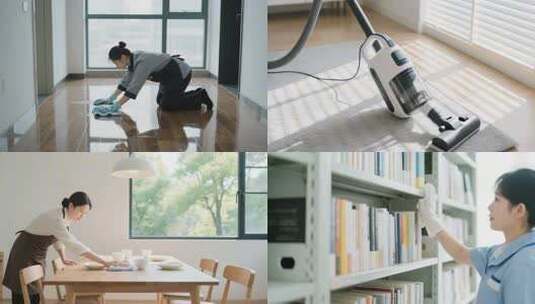 家政保洁 家庭清洁日 室内清洁与卫生高清在线视频素材下载