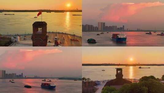 2025长江日出落日晚霞 芜湖长江三桥高清在线视频素材下载