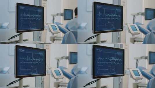 医院内医疗设备显示心电图画面高清在线视频素材下载