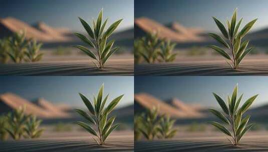 沙漠中顽强生长的绿色植物象征希望高清在线视频素材下载