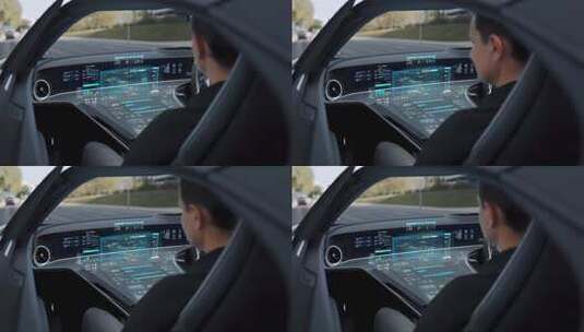 车内男子操作智能中控屏高清在线视频素材下载