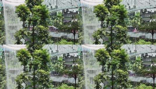 新加坡樟宜机场瀑布与网红小火车高清在线视频素材下载