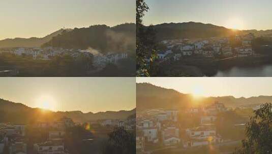 晨曦中的徽派乡村景观高清在线视频素材下载