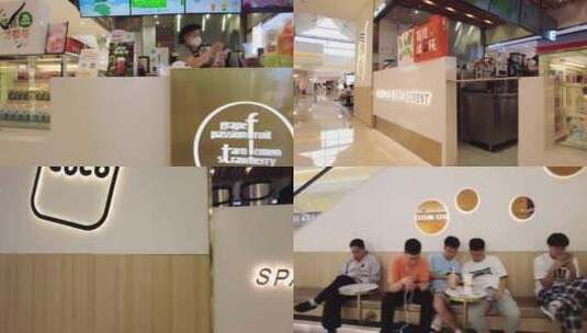 奶茶店铺顾客座位享用食品高清在线视频素材下载