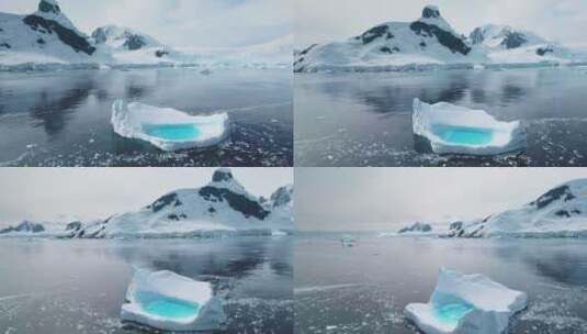 南极洲融化冰山上空的空中飞行高清在线视频素材下载
