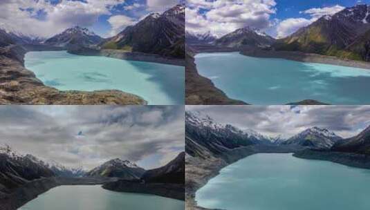 延时航拍新西兰塔斯曼冰河湖光影美景高清在线视频素材下载