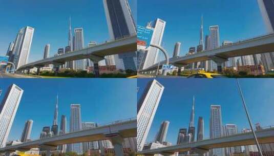 迪拜城市有街道和桥梁，有驾驶汽车。行动。高清在线视频素材下载