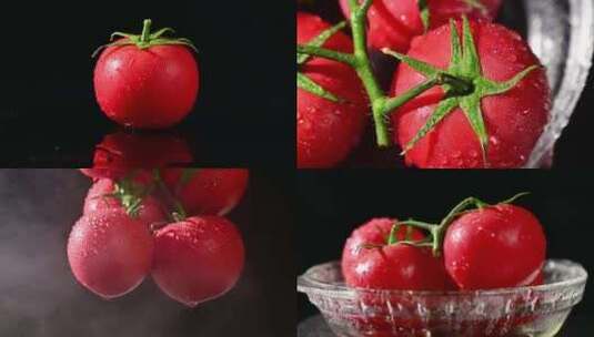 西红柿番茄蔬菜水果喷水水滴水灵灵特写高清在线视频素材下载