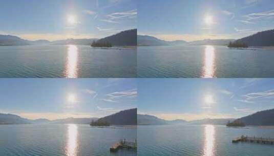 奥地利阿尔卑斯山特劳恩西湖鸟瞰景观高清在线视频素材下载