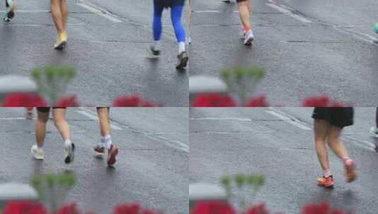 穿着运动鞋的运动员马拉松比赛长跑腿部特写高清在线视频素材下载