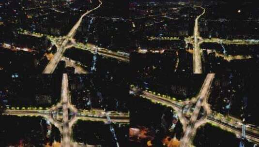 杭州涌金立交桥夜景交通车流航拍高清在线视频素材下载