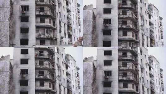 烧毁和破碎的高层建筑高清在线视频素材下载