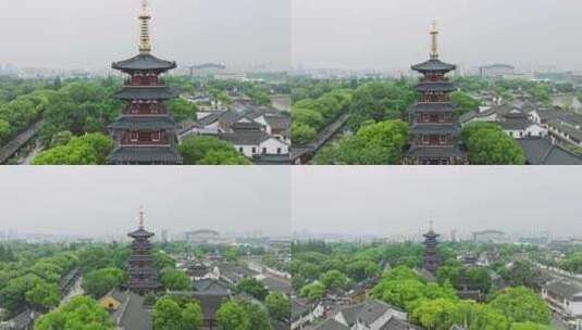 苏州寒山寺中式建筑旅游景点航拍高清在线视频素材下载