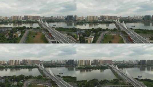 东洲岛跨江大桥航拍高清在线视频素材下载