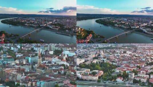 4K航拍塞尔维亚诺维萨德傍晚最美景色高清在线视频素材下载