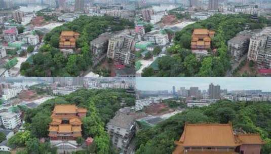 航拍衡阳回雁峰景区雁峰烟雨雁峰寺高清在线视频素材下载