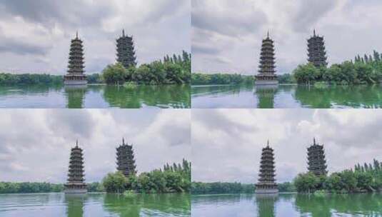 广西桂林市区日月双塔文化公园高清在线视频素材下载