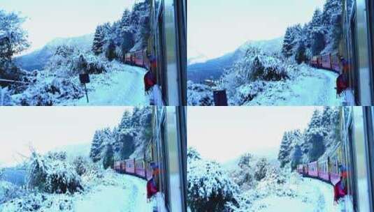 山腰上行驶的火车高清在线视频素材下载