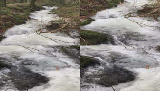 狭窄小溪中流下的河水高清在线视频素材下载