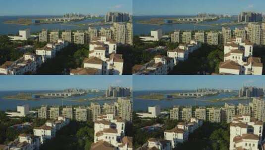 滨海城市风光椰树城市旅游海口新埠岛建筑群高清在线视频素材下载