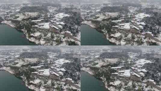 航拍南方乡村田园冬天雪景高清在线视频素材下载