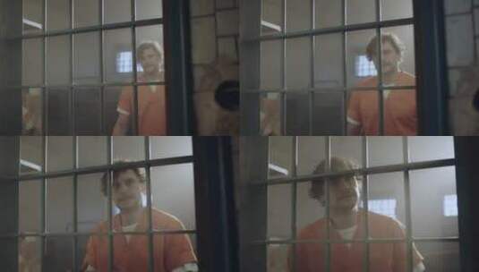 监狱的囚犯在牢房向外看高清在线视频素材下载
