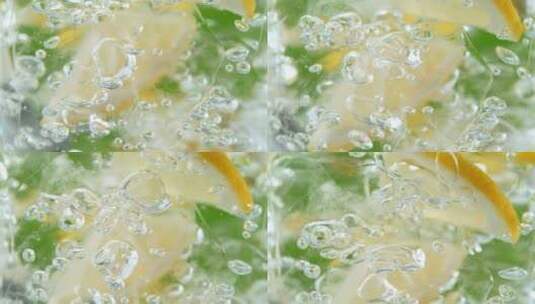 柠檬水中的气泡特写高清在线视频素材下载