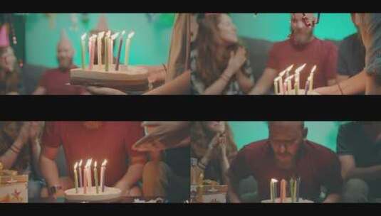 男人吹灭蛋糕上的蜡烛高清在线视频素材下载